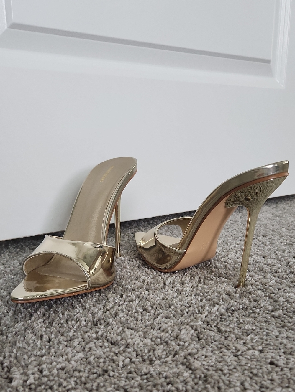 Gold High Heel Slide Sandals - Women's Metallic Stiletto Mules